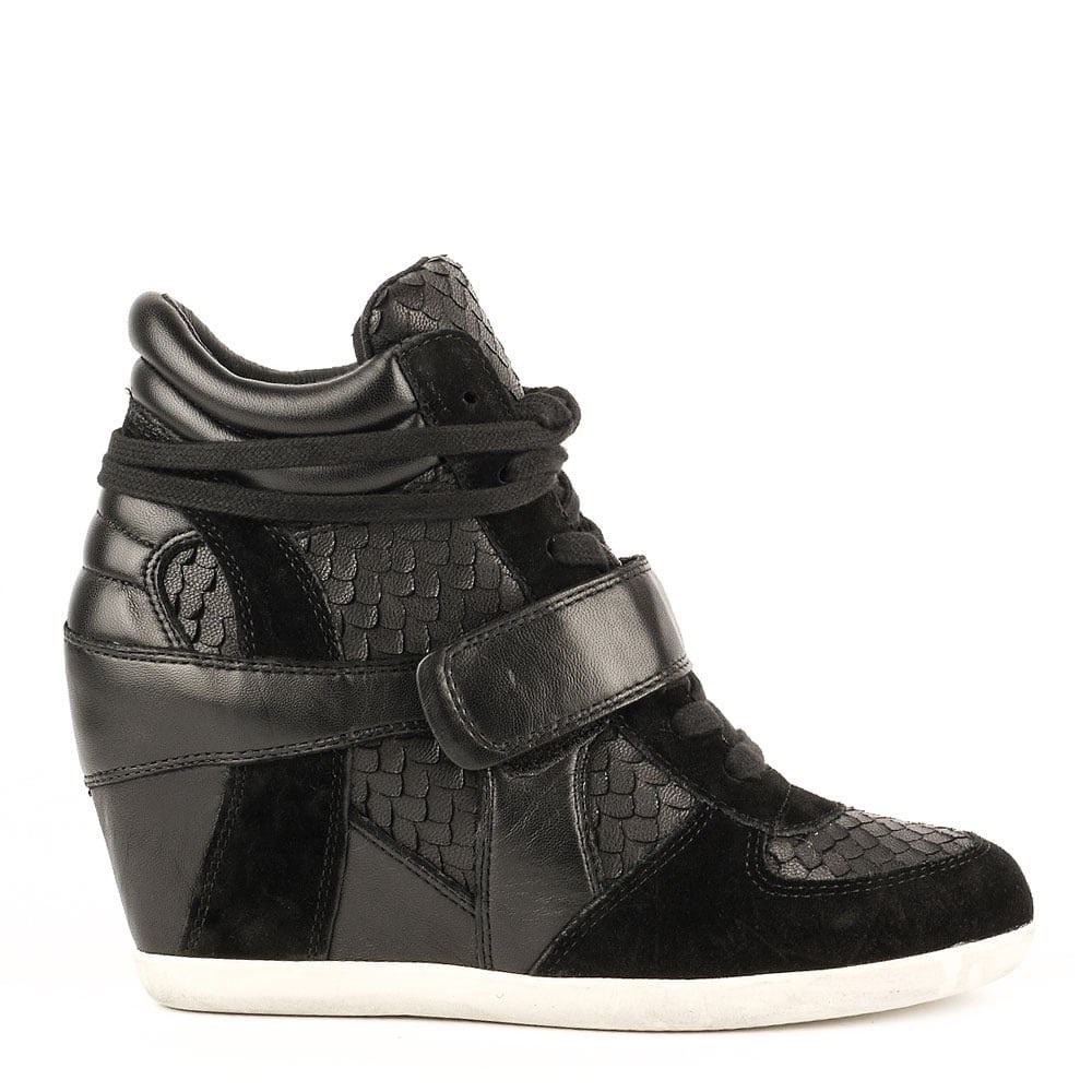 ASH Bowie Wedge Sneakers / Trainers Textured Black Leather & Suede Sz 8 (EU 39)